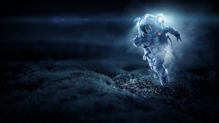 Spaceman running fast. Mixed media