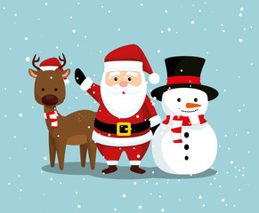deer with santa claus and snowman to merry christmas