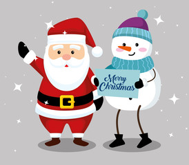 santa claus with snowman to merry christmas