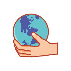 hand with earth planet isolated icon