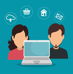 people with laptiop technology and digital apps