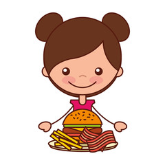 girl with burger bacon and french fries
