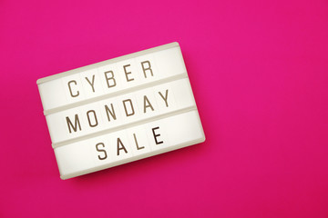 cyber monday sale flat lay top view on pink background