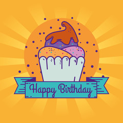 sweet muffin and ribbon with happy birthday message