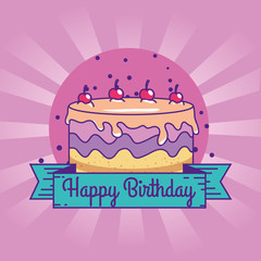 happy birthday with cake and cherrys decoration