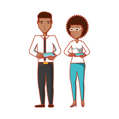 young couple with smartphones devices