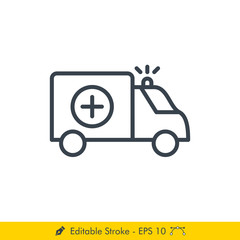 Ambulance Icon / Vector - In Line / Stroke Design