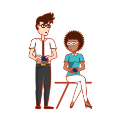 couple sitting with smartphones devices