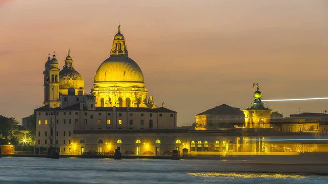 Santa Maria della Salute church Venice Italy night Time-lapse Footage.