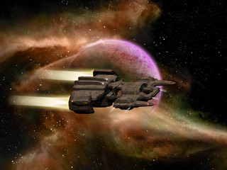 Space scene with original 3D spaceship © Keith Tarrier