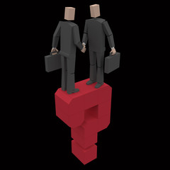 two businessman with question mark 3d rendering