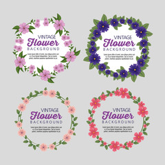 set floral plants with leaves border and message