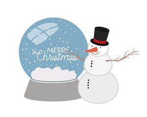 snow man in crystal ball isolated icon