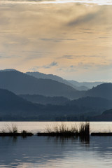 beautiful Sun rise on the reservoir at Khuean Srinagarindra National Park kanchanaburi povince , landscape Thailand