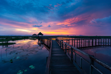 Fototapeta na wymiar Sunset at Sam Roi Yot Freshwater Marsh National Park Khao Sam Roi Yot,Prachuap Khiri Khan, Thailand