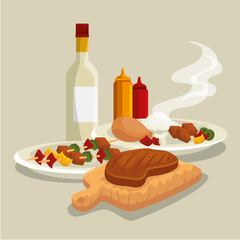 sausages with meat grill and bbq preparation