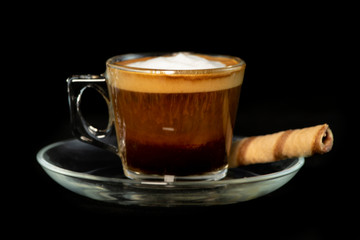 Italian Macchiato coffee with wafer roll