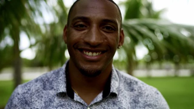 Young Black Man Portrait Looking in the camera. Miami Beach Florida US