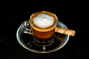 Italian Macchiato coffee with wafer roll