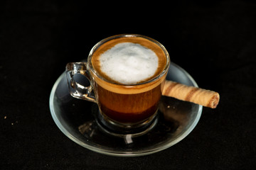 Italian Macchiato coffee with wafer roll