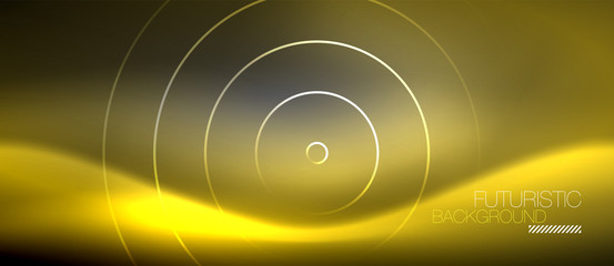 Neon circles abstract background, shiny lines