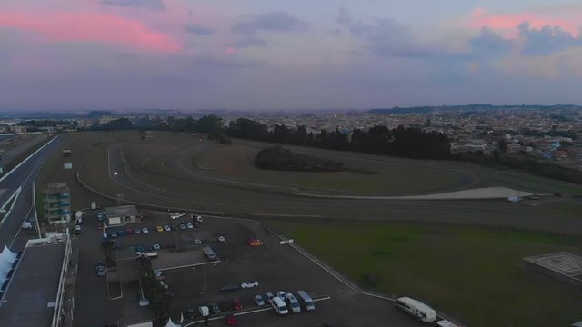First Round Of Brazilian Championship Endurance at Curitiba: aerial shot at sunset over a race track during a car race