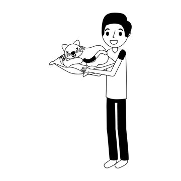 recommend clip art: man holding cat with cushion