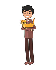 smiling man holding pet cat