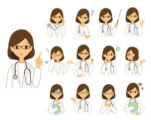 職業　女医　色々な表情とポーズ　上半身