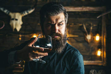 Barman. Pub retro vintage interior. Hipster barman concept. Swag guy with alcohol. Drunk man....