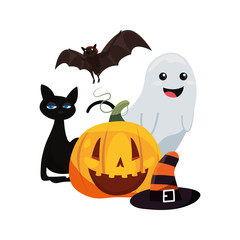 halloween cat ghost pumpkin bat and hat