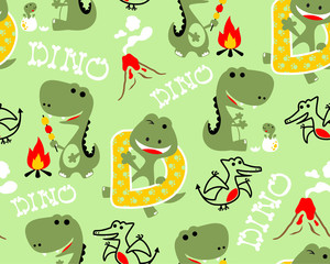 Naklejka premium Vector of seamless pattern with dinosaurs cartoon