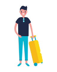 tourist man with travel suitcase vacations