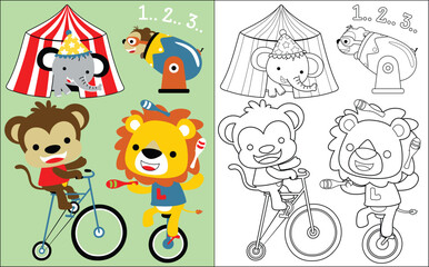 coloring book vector with animals circus player