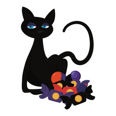Fototapeta premium halloween black cat with candies