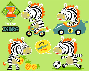 Vector set of zebra cartoon with toys