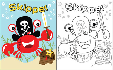 coloring book vector with funny crab