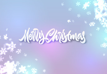 Naklejka na ściany i meble Christmas snowflakes background with falling snow and lettering or calligraphic greeting text
