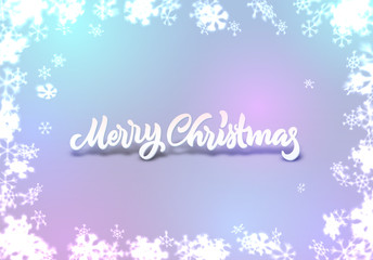 Christmas snowflakes background with falling snow and lettering or calligraphic greeting text