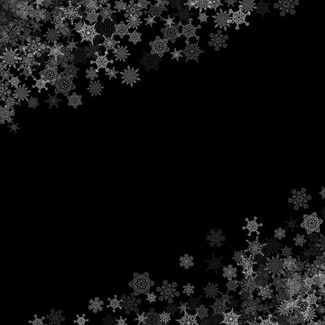Snowfall with random snowflakes in the dark