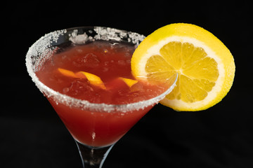 Cosmopolitan Cocktail with cranberry juice, vodka, lime juice and cointreau