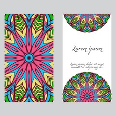 Cards or Invitations set with mandala ornament. Vector illustration. For wedding, bridal, Valentine's day, greeting card invitation.