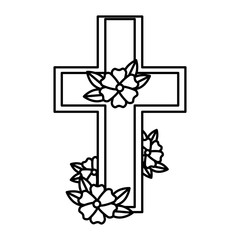 wooden cross with marigold flowers