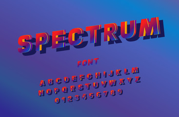 Colorful computer font, 90's style, alphabet, letters and numbers. Vector Illustration