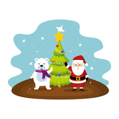 cute santa claus with polar bear characters