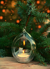 weihnachtskugel mit teelicht   tanne