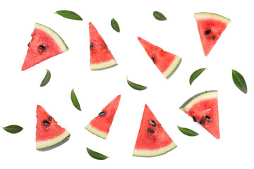 Sliced watermelon on white background. Flat lay, top view