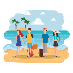 Fototapeta premium młodzi ludzie z walizkami na plaży