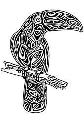 Bird. Toucan. Silhouette filled with abstract pattern.