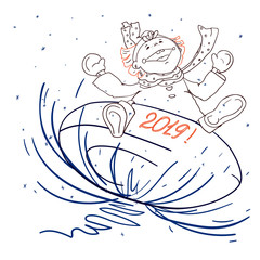 Greeting card happy new year girl riding